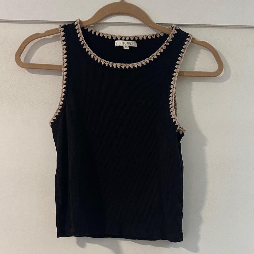 Z Supply Black Tank Top with Tan Trim